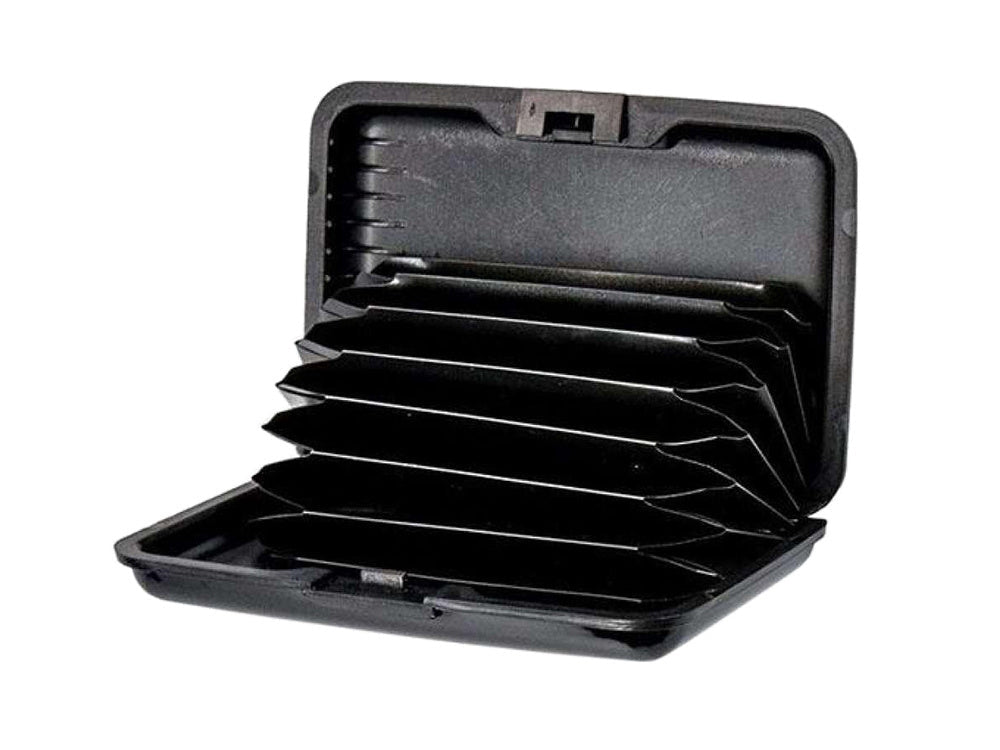 Kortfodral aluminium 6 fack RFID-skydd svart 11x7,5x2 cm