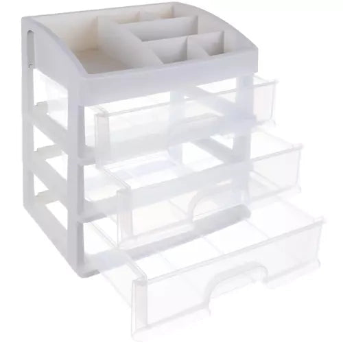 Kosmetikorganisatör med 3 transparenta lådor och 6 fack, PP 27x23,5x17 cm