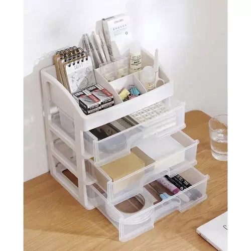 Kosmetikorganisatör med 3 transparenta lådor och 6 fack, PP 27x23,5x17 cm