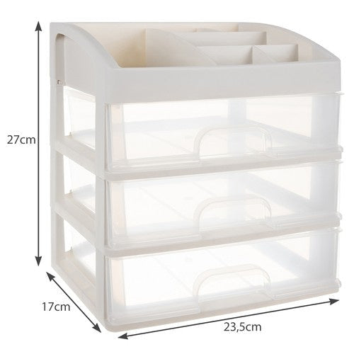 Kosmetikorganisatör med 3 transparenta lådor och 6 fack, PP 27x23,5x17 cm