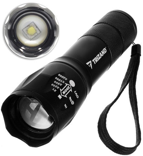 LED-ficklampa T6 CREE 5W USB-laddningsbar zoom 3 lägen svart