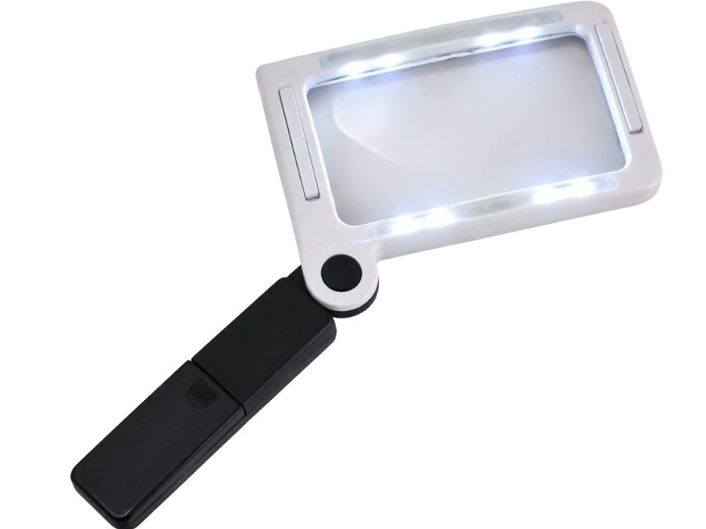 LED-förstoringsglas 3,5x stående med 16 LED hopfällbart svart/vit