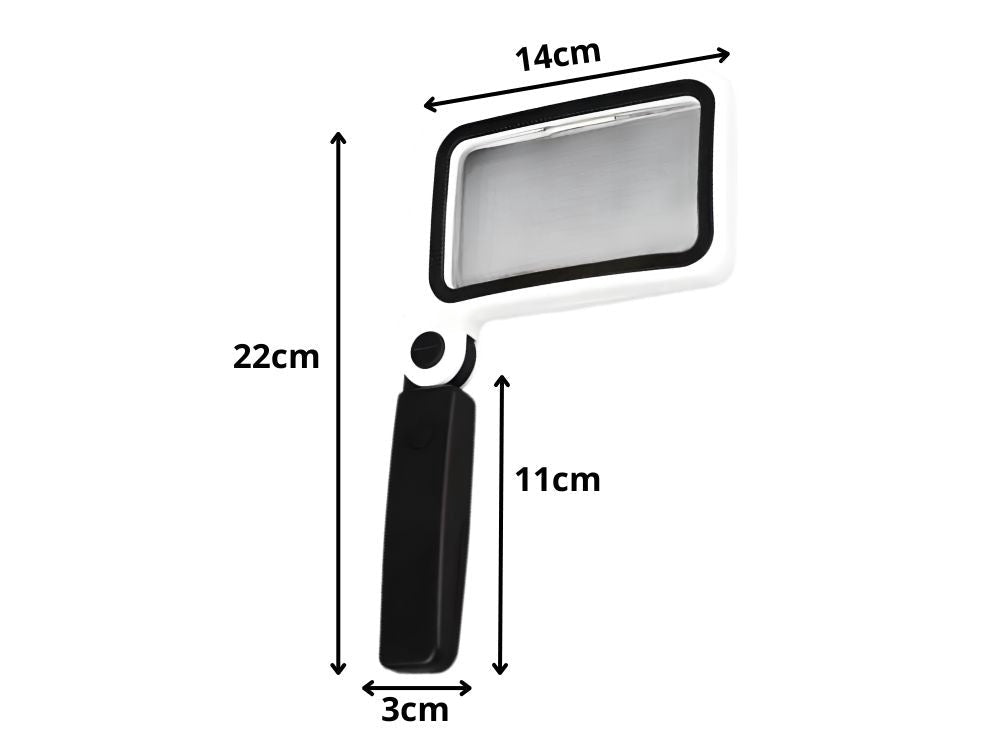 LED-förstoringsglas 3,5x stående med 16 LED hopfällbart svart/vit