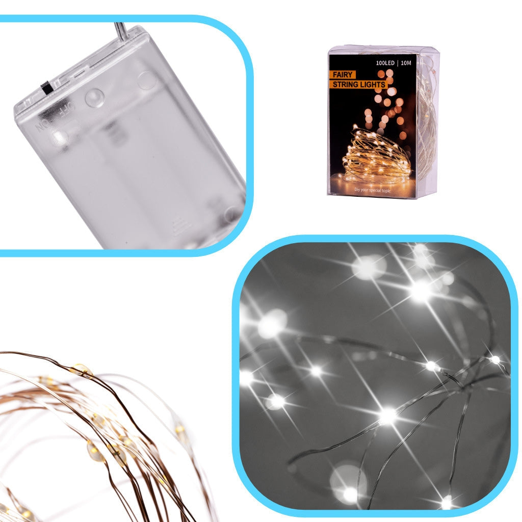 LED-ljusgirlang 10 m 100 LED kallvit batteridriven inomhus