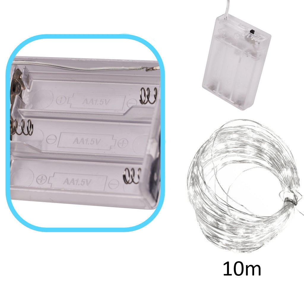 LED-ljusgirlang 10 m 100 LED kallvit batteridriven inomhus