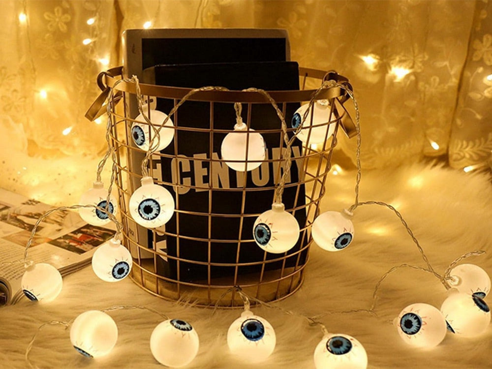 LED ljusslinga Halloween 10 pumpor batteridriven vit 195 cm