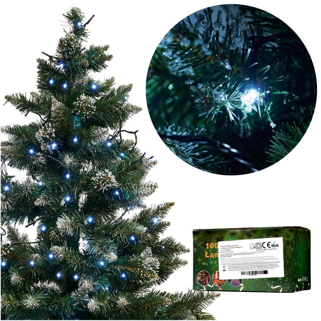 LED ljusslinga julgran 100 kallvita LED 8 lägen 10 m nätansluten
