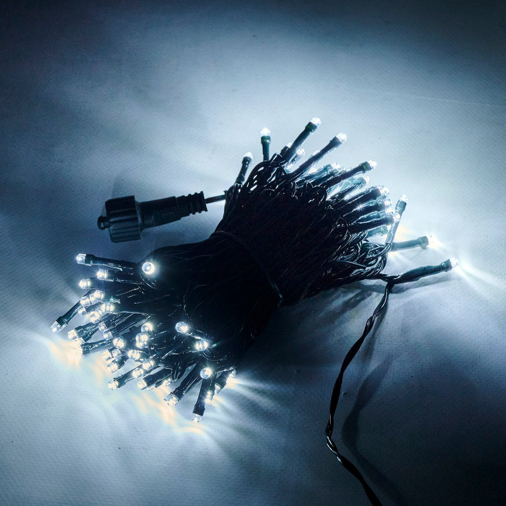 LED ljusslinga julgran 100 kallvita LED 8 lägen 10 m nätansluten