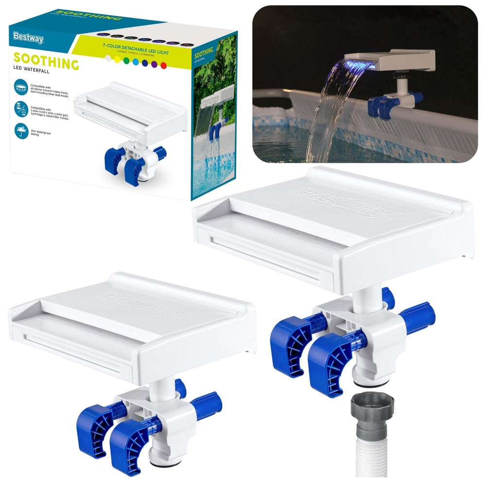 LED poolfontän med vattenfall 7 färger för ovanmarkspool 32/38 mm
