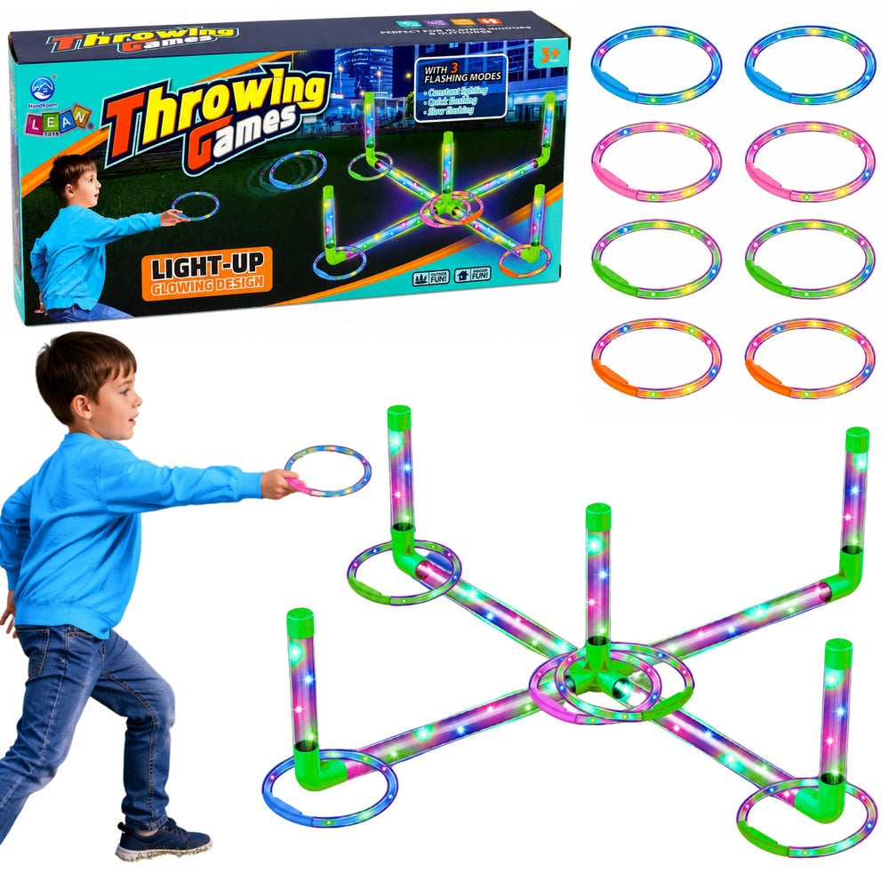 LED ringkastningsspel med 8 ringar och 5 stolpar, 3 ljuslägen