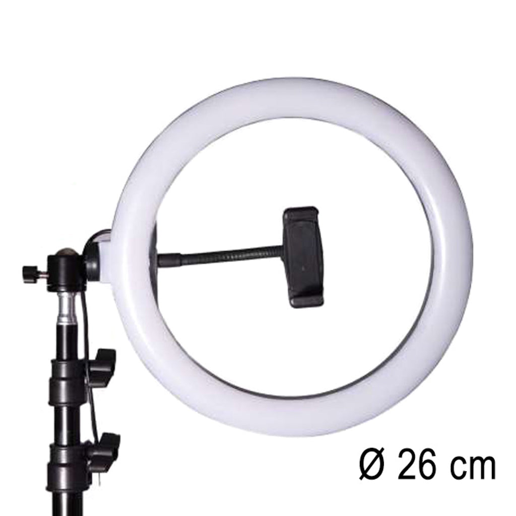LED ringlampa 26 cm 60W USB med stativ 220 cm och mobilhållare