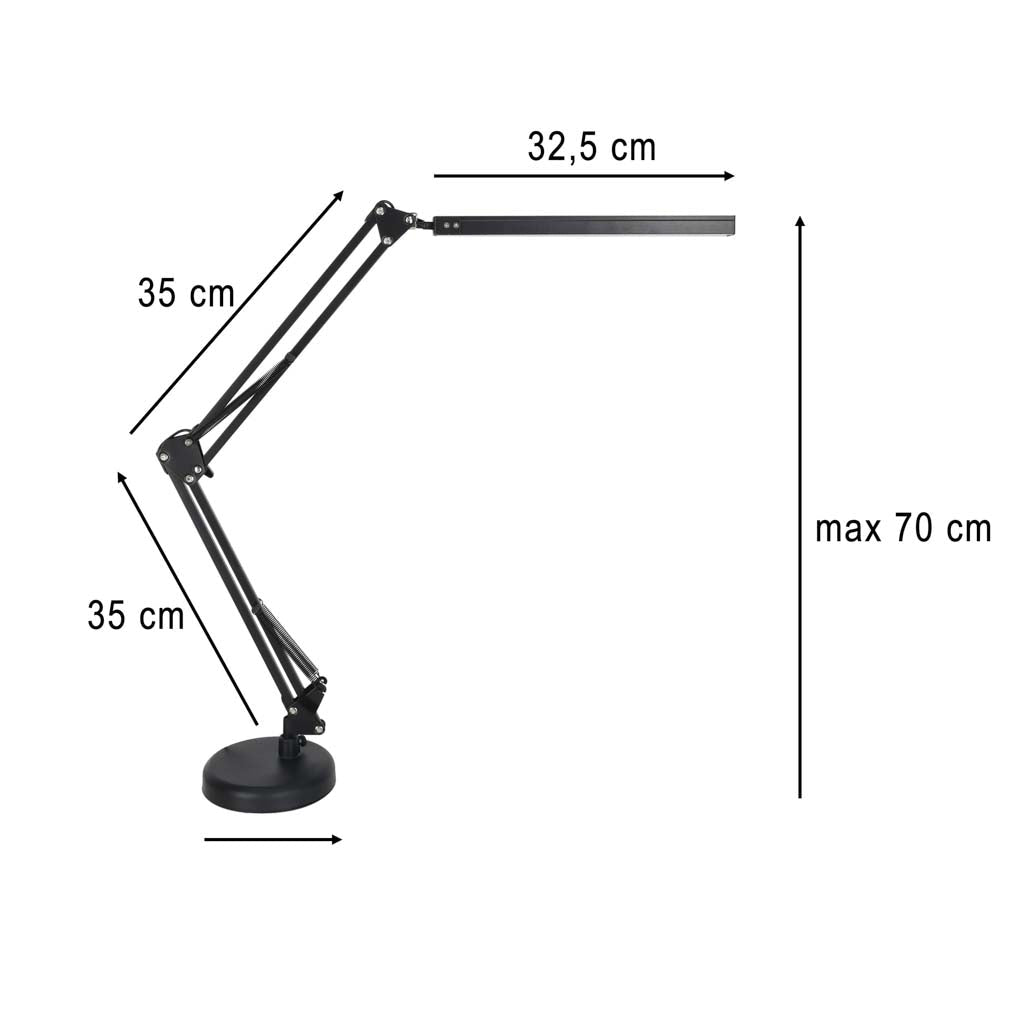 LED-skrivbordslampa med klämma USB 10 nivåer 3500–6000K svart