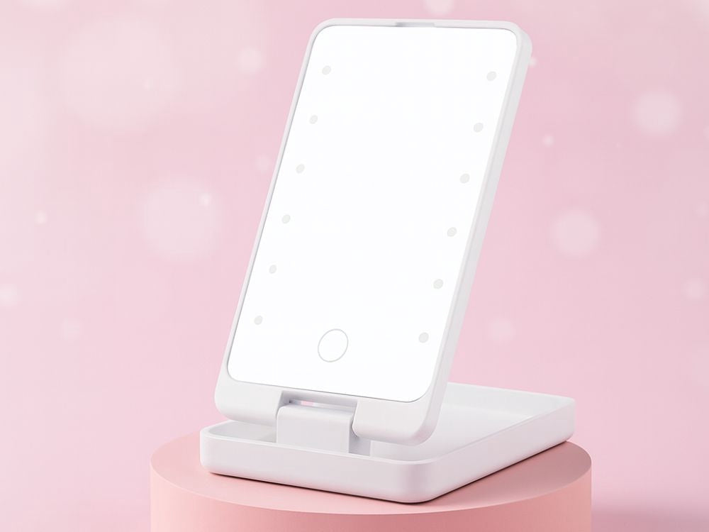 LED-sminkspegel vikbar med belysning 16x9 cm uppladdningsbar mix färg