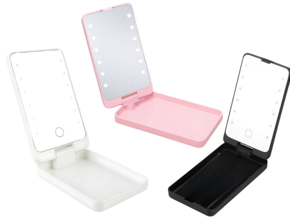 LED-sminkspegel vikbar med belysning 16x9 cm uppladdningsbar mix färg