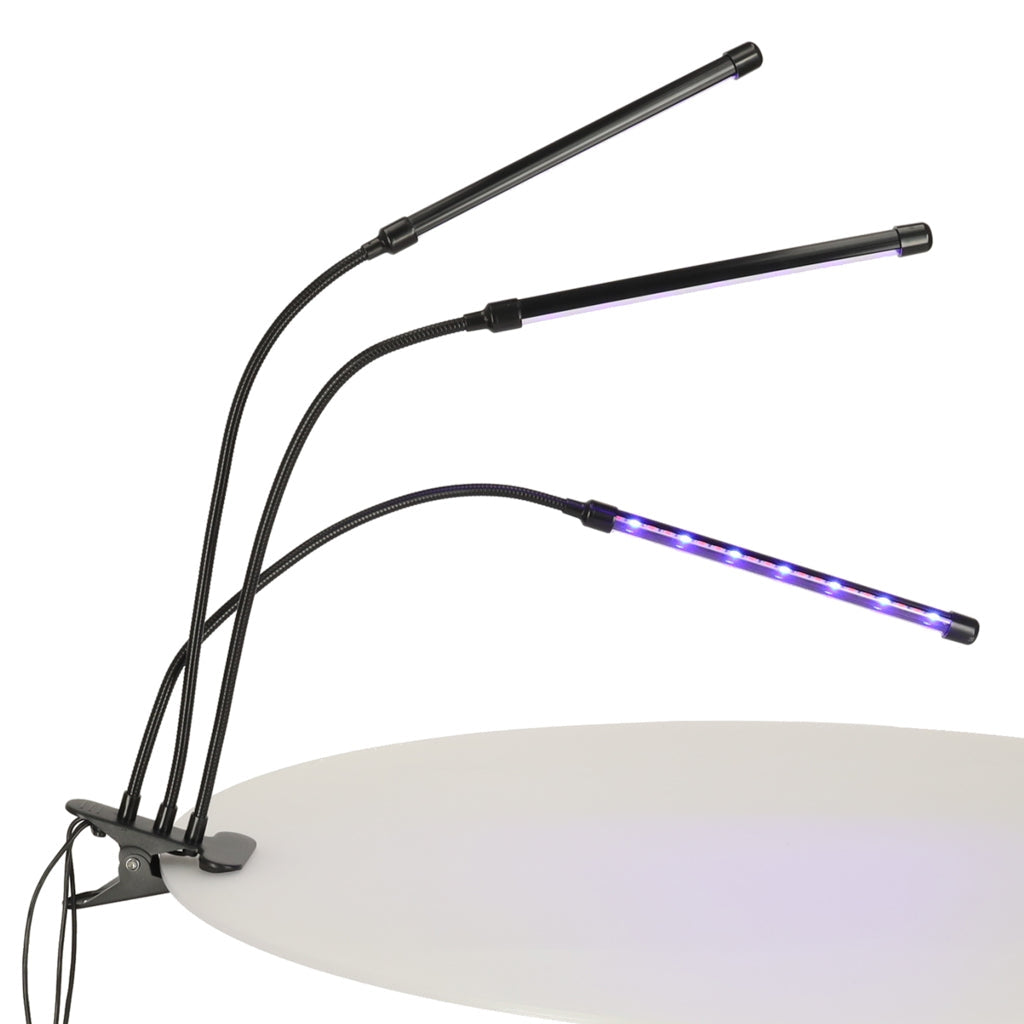 LED-växtlampa 10W med klämfäste, 3 flexibla armar, USB, timer