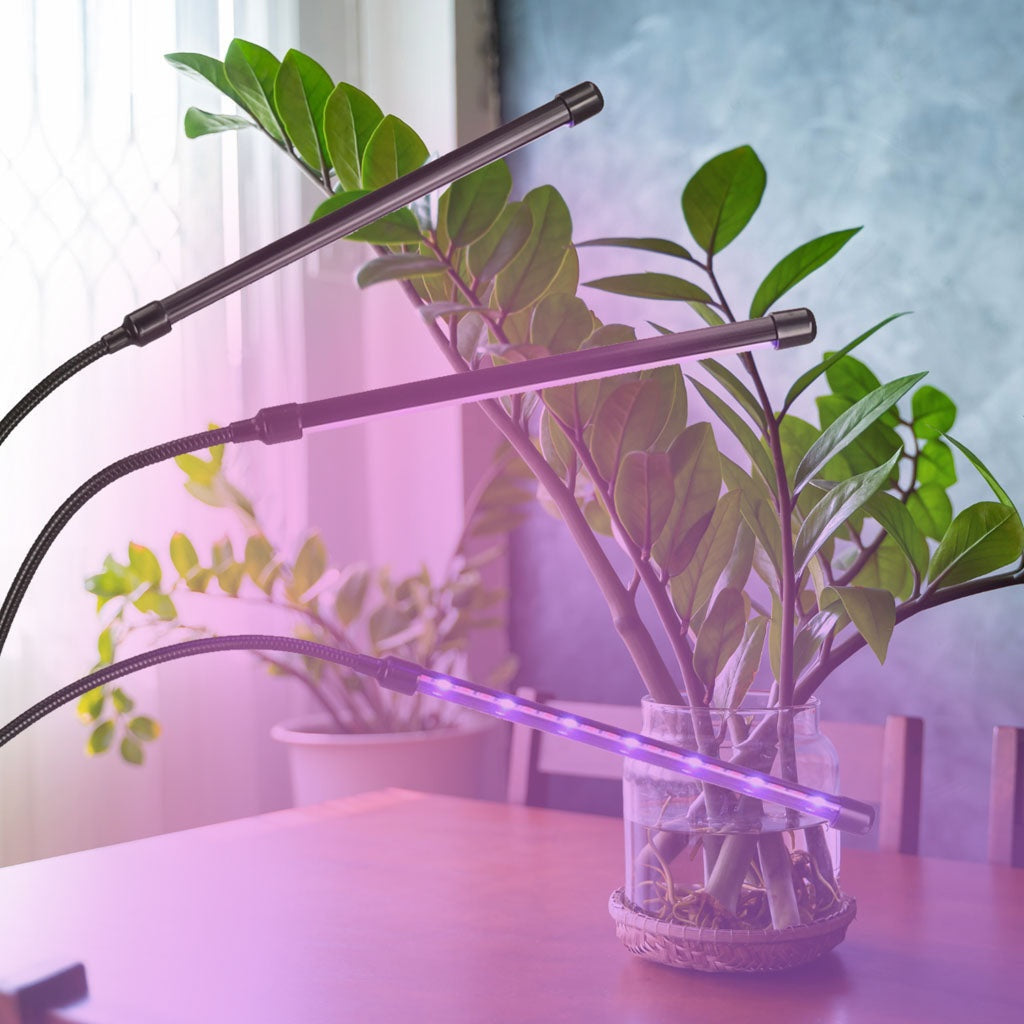 LED-växtlampa 10W med klämfäste, 3 flexibla armar, USB, timer