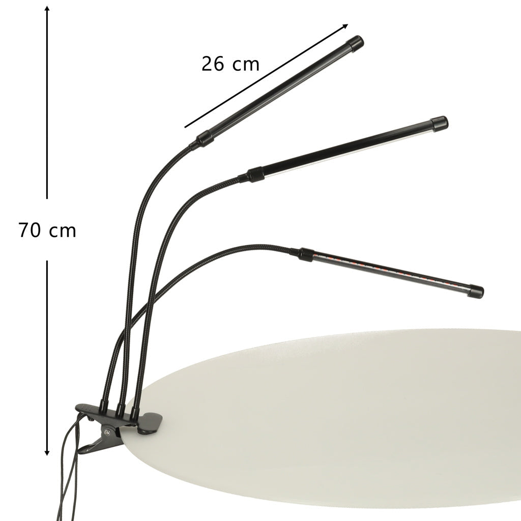LED-växtlampa 10W med klämfäste, 3 flexibla armar, USB, timer