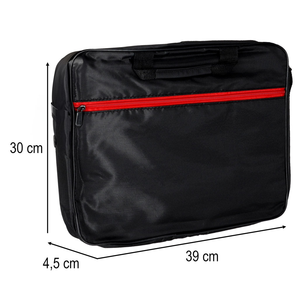 Laptopväska 15,6 tum vadderad nylon med axelrem svart/röd