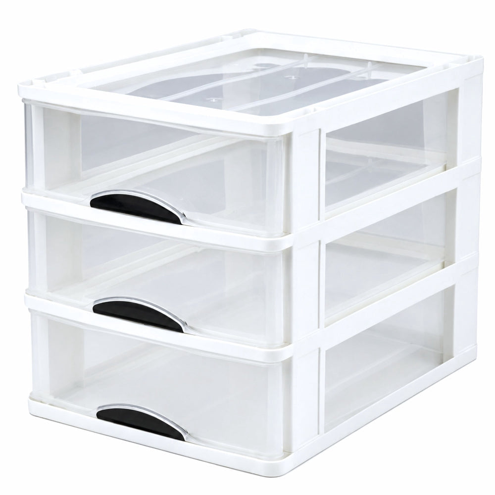 Lådförvaring/organisatör plast 3 lådor 37x28x27 cm transparent vit
