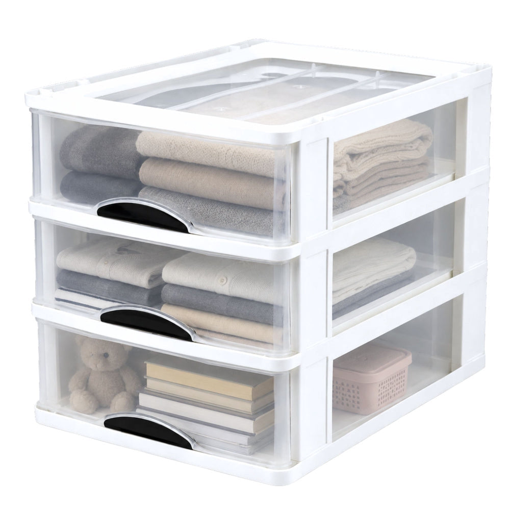 Lådförvaring/organisatör plast 3 lådor 37x28x27 cm transparent vit