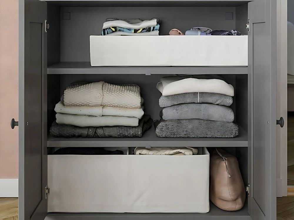 Lådorganisatör textil 2 fack 20x34x10 cm hopfällbar vit