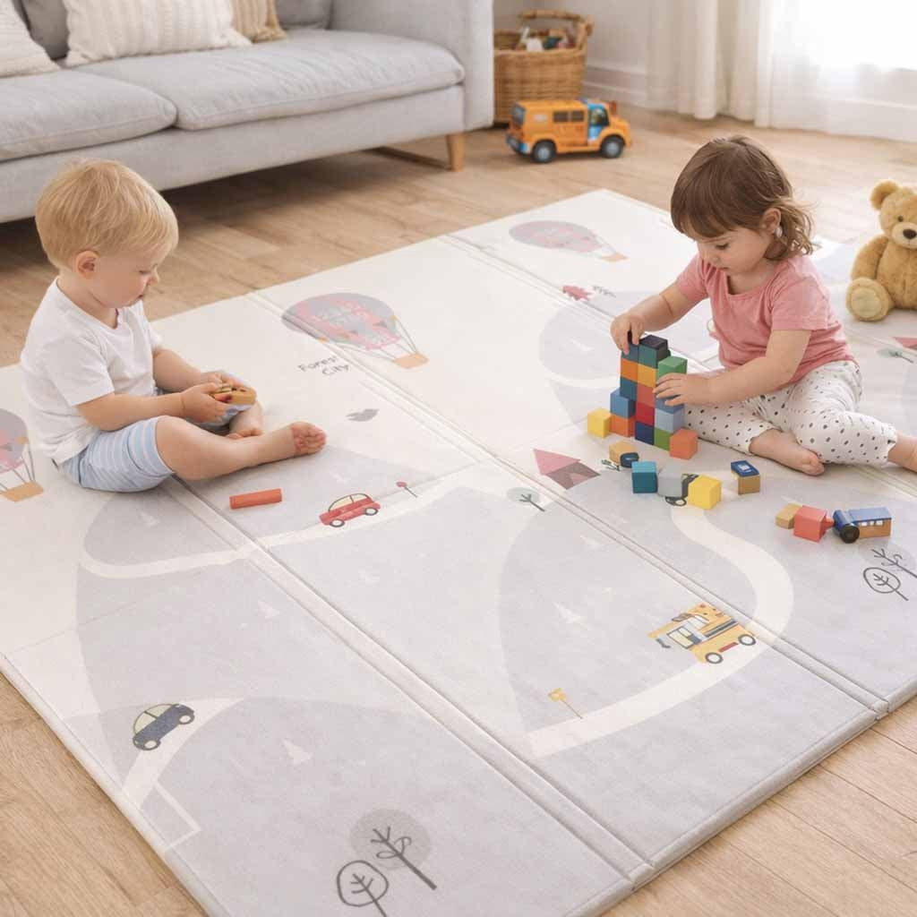Lekmatta skum XPE 150x200 cm fällbar halkfri dubbelsidig gatumönster