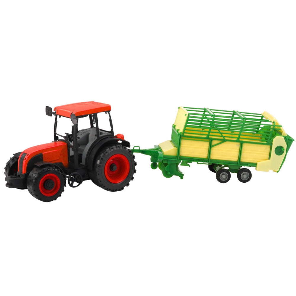 Leksak gårdstraktor med trailer 49 cm röd/grön/gul plast
