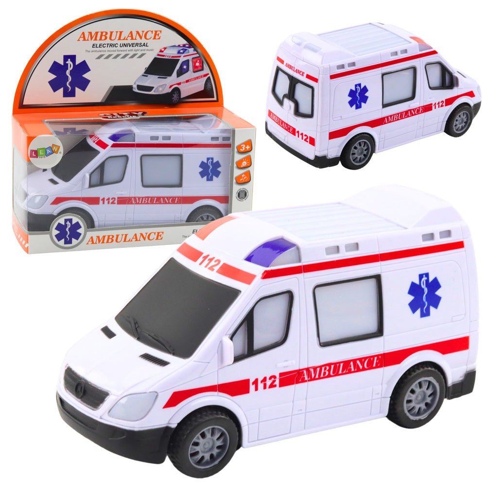 Leksaksambulans 20 cm med ljus & ljud, batteridriven (3xAA)
