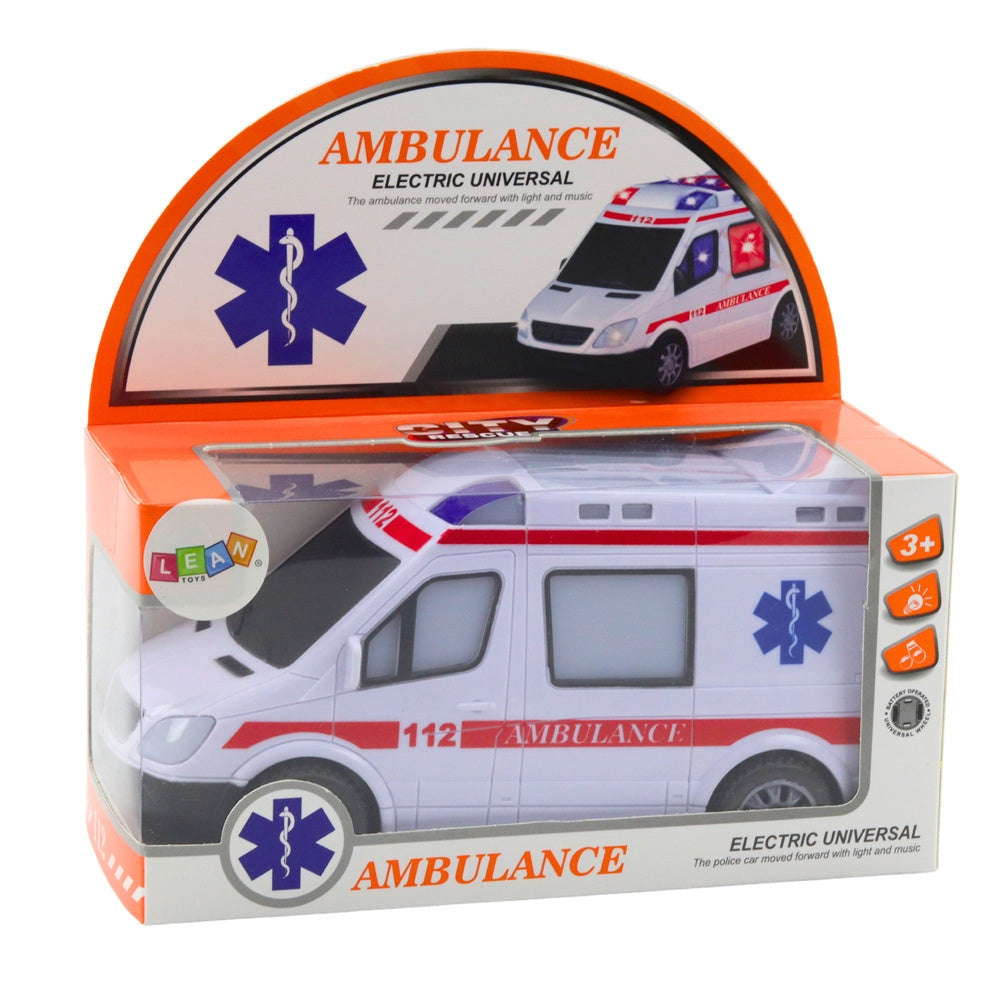 Leksaksambulans 20 cm med ljus & ljud, batteridriven (3xAA)