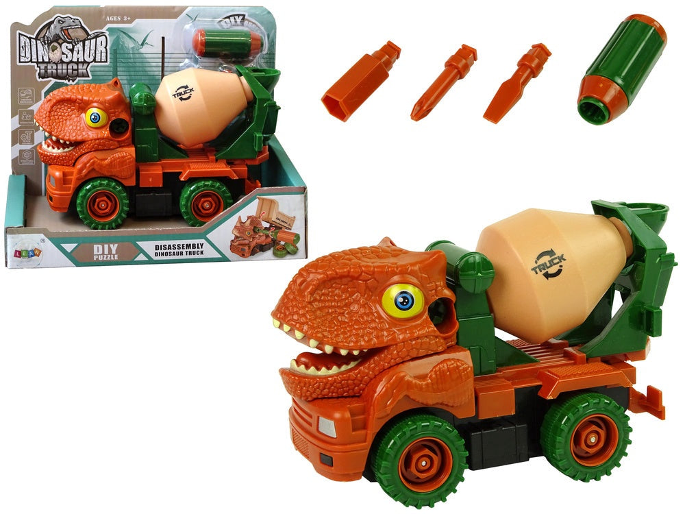 Leksaksbetongbil dinosaurie 17 cm med skruvmejsel, friktionsdrift