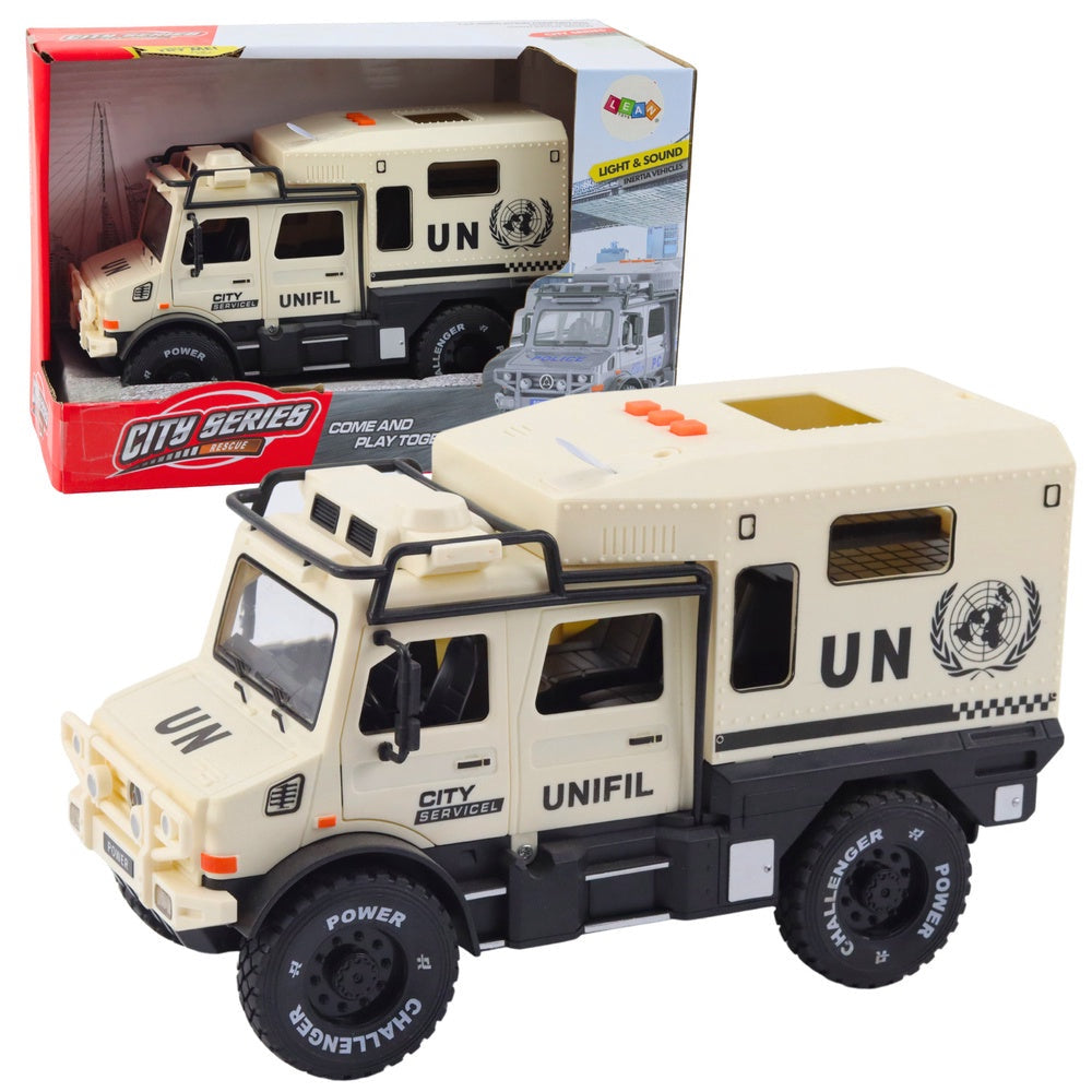Leksaksbil Off-Road City Service 1:14 dragback ljus/ljud beige