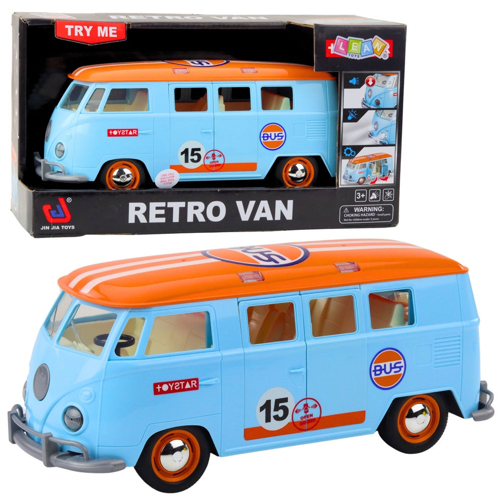 Leksaksbil retro van 26,5 cm med ljus/ljud och öppningsbara dörrar