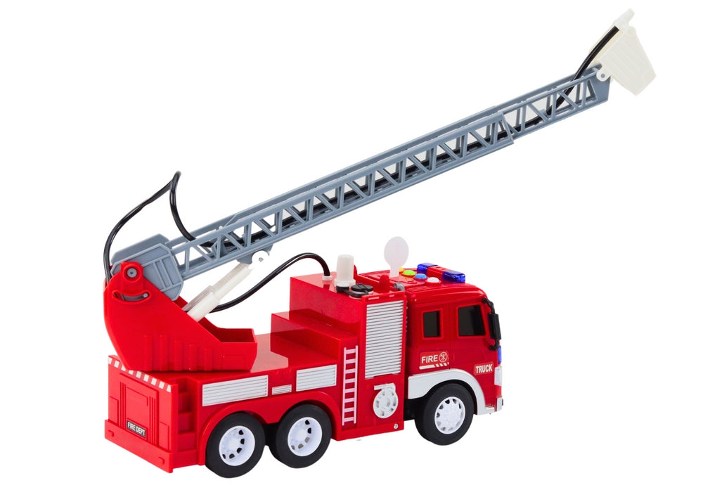 Leksaksbrandbil 1:16 med vattenspruta, ljus/ljud, friktion 26,5 cm
