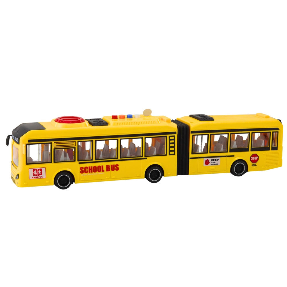 Leksaksbuss 1:16 skolbuss 40 cm med ljus/ljud, öppningsbara dörrar