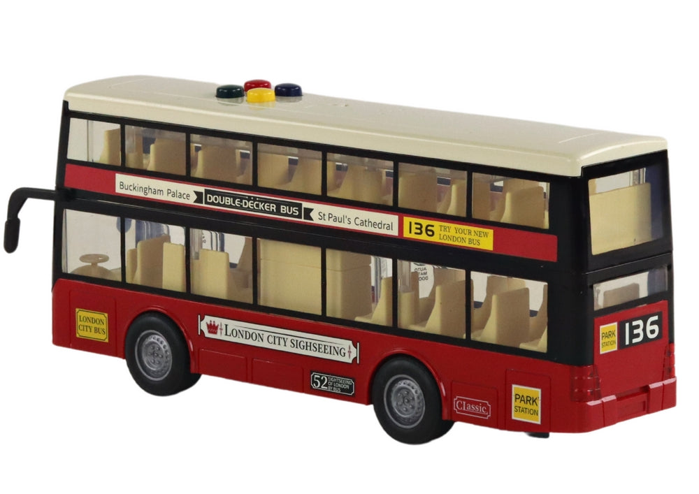 Leksaksbuss dubbeldäckare 26 cm med ljud & ljus friktionsdrift 3+