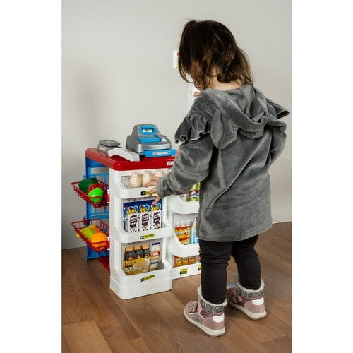 Leksaksbutikset med kassaapparat, skanner ljus/ljud & shoppingvagn