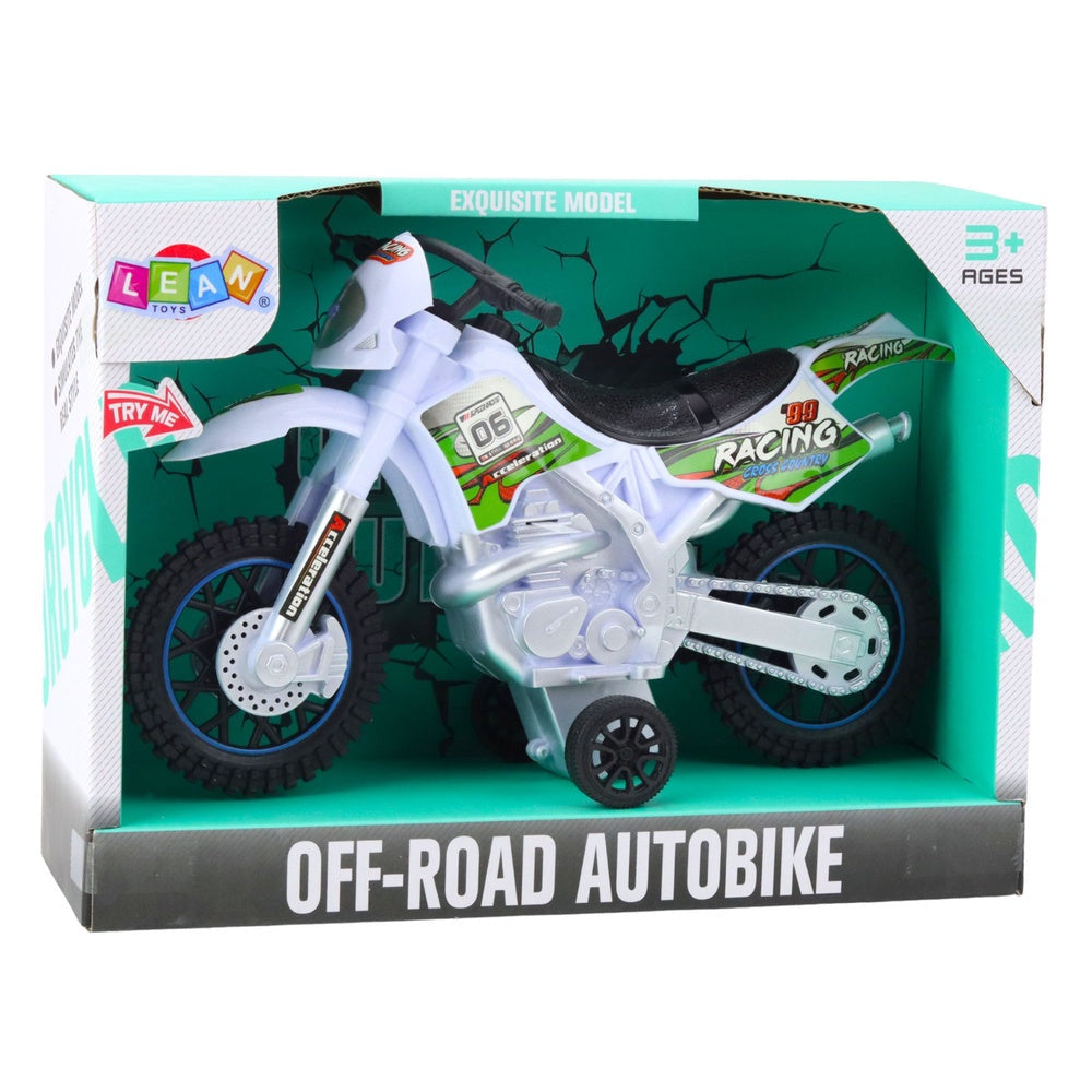 Leksakscross motorcykel med ljus/ljud 27 cm grön/vit inkl batterier