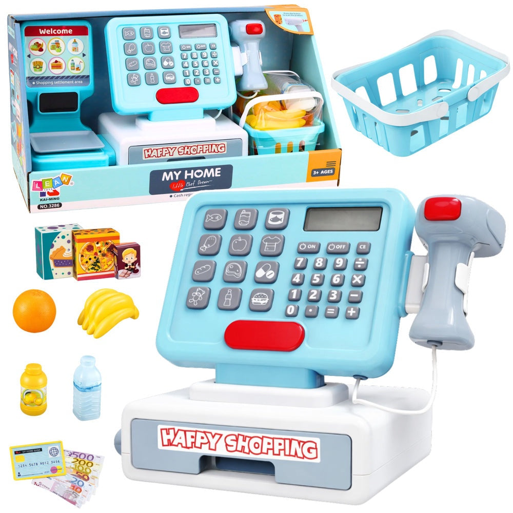Leksakskassa för barn med scanner, våg, ljud/ljus och shoppingvagn set