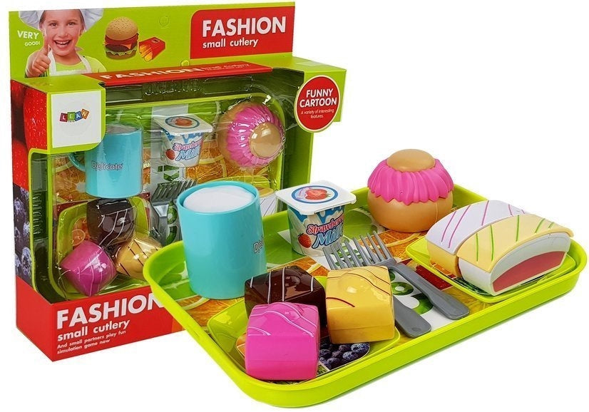 Leksakskök dessertserveringsset 12 delar med bricka, mugg, kakor 3+