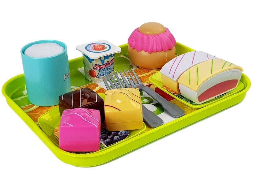 Leksakskök dessertserveringsset 12 delar med bricka, mugg, kakor 3+