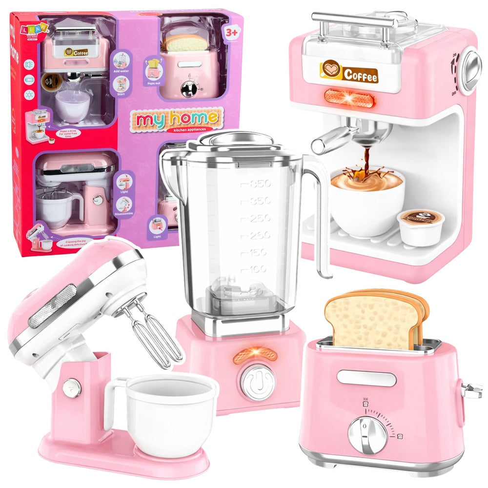 Leksaksköksapparater set 6 delar rosa/vit – kaffemaskin brödrost mixer