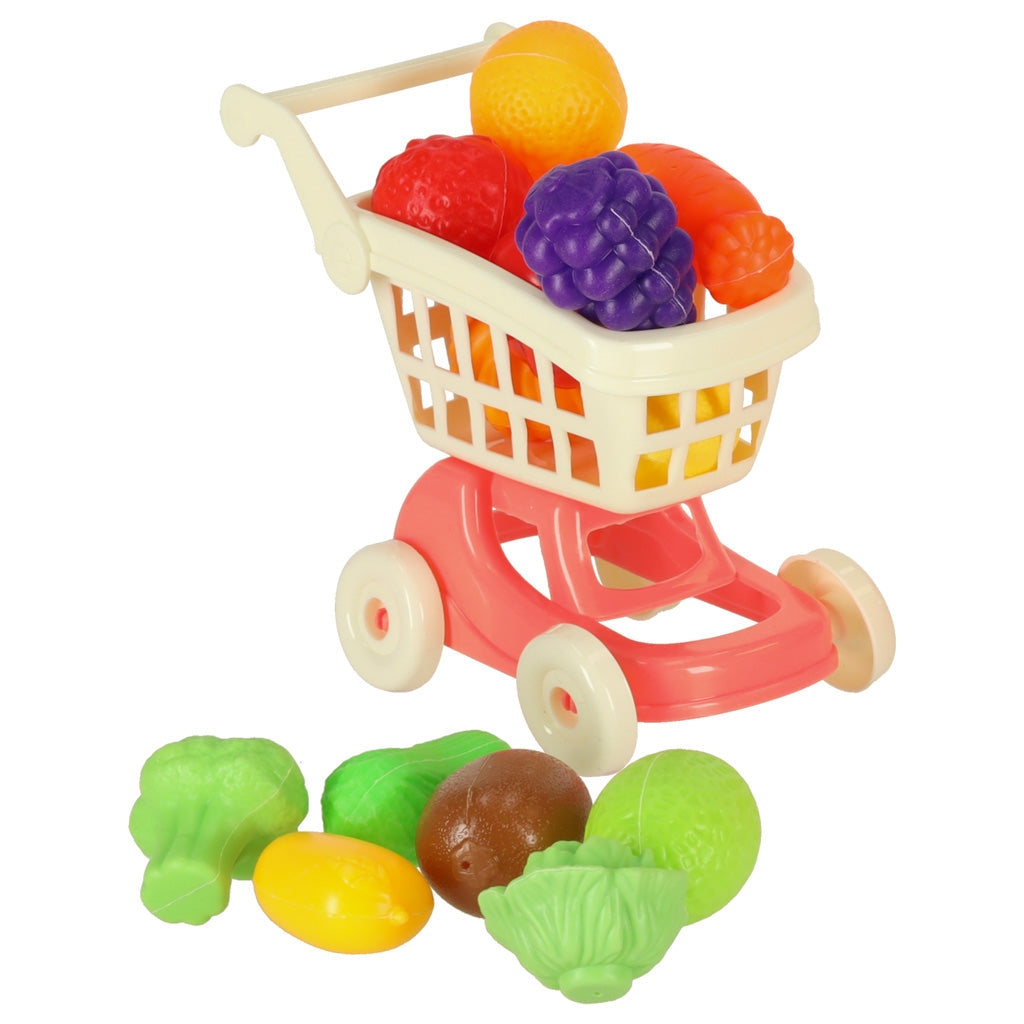 Leksakskök set med diskho, spis, skärbara grönsaker & shoppingvagn
