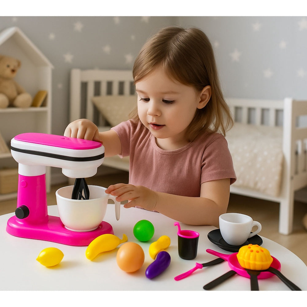 Leksaksmixer matberedare i plast med tillbehör, batteridriven