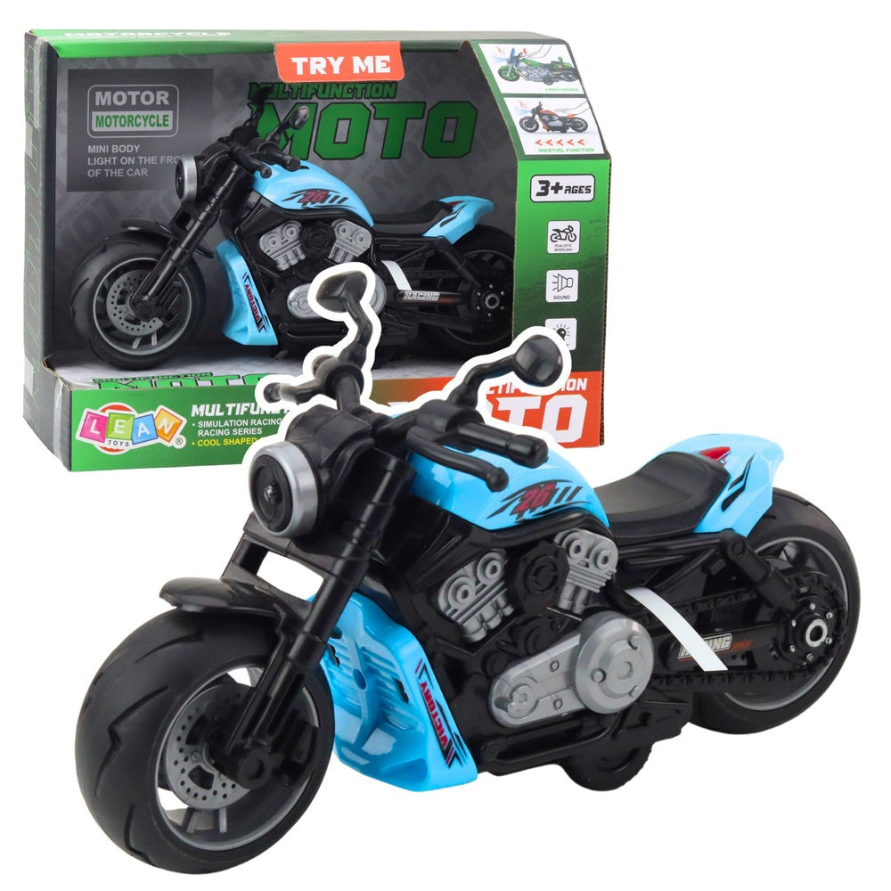 Leksaksmotorcykel i plast blå med ljus och ljud 22,5 cm