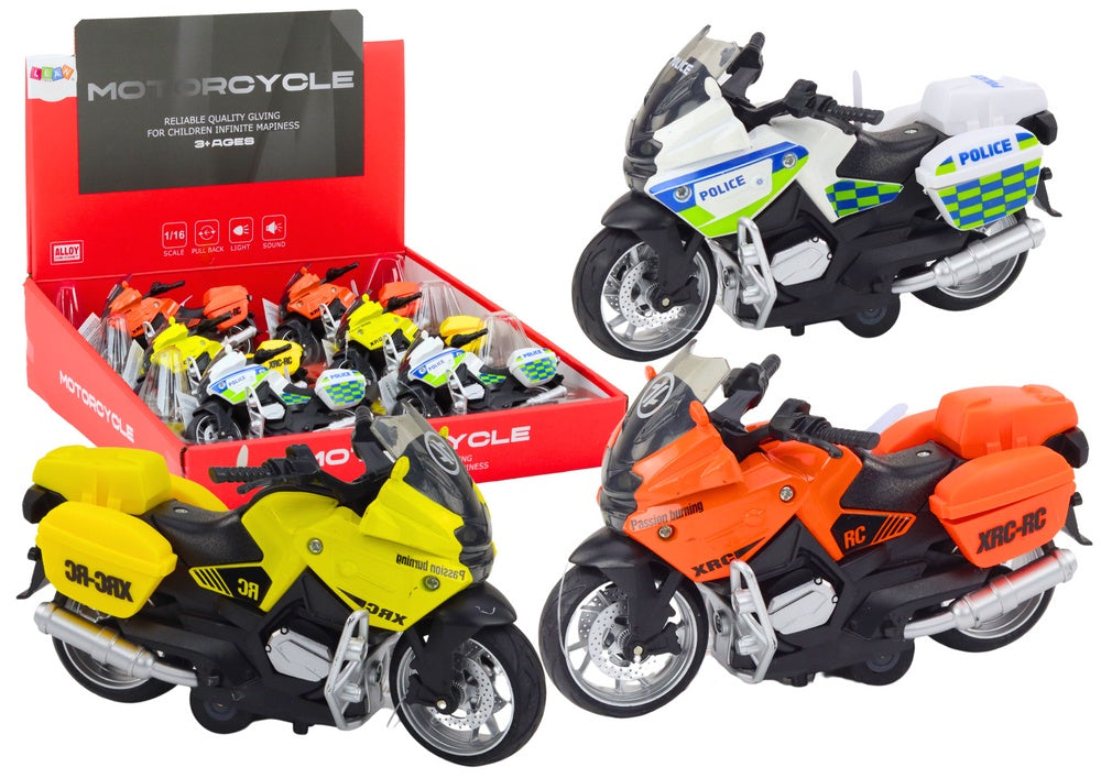 Leksaksmotorcykel med friktionsdrift 16 cm, 6-pack (slumpad design)