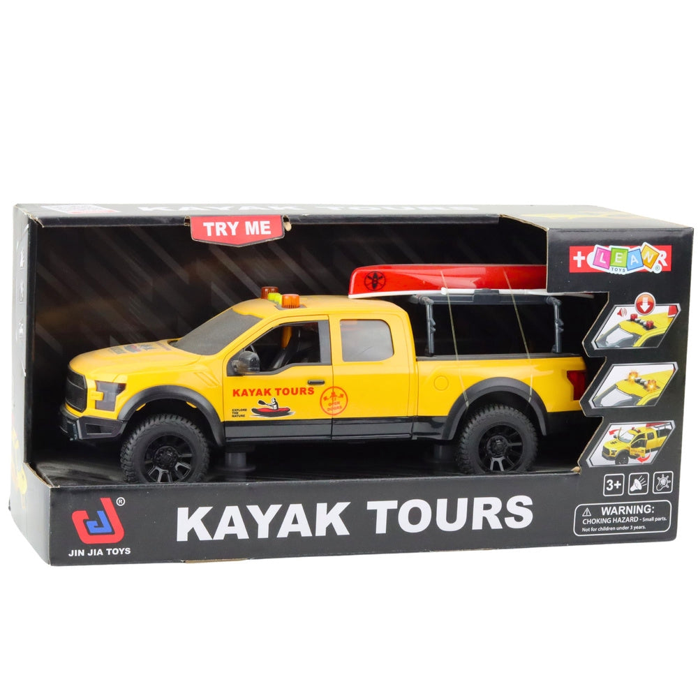 Leksaks off-road pickup 1:12 med avtagbar kajak, ljus & ljud 24 cm