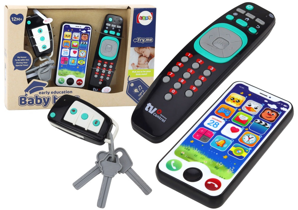 Leksaksset bilnycklar fjärrkontroll & smartphone med ljud/ljus 12+ mån