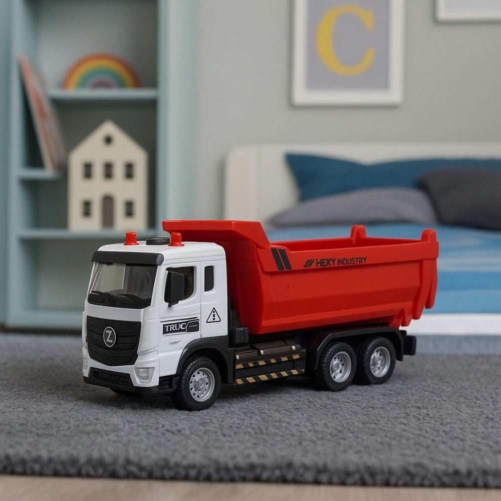 Leksaks tipptruck i metall med rörlig tippkropp, ljus/ljud, 3x AG13