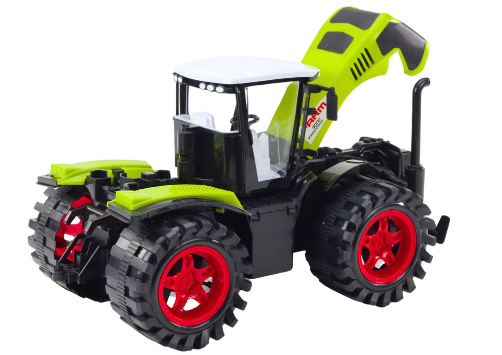 Leksakstraktor 37 cm med friktionsdrift, öppningsbar motorhuv, grön