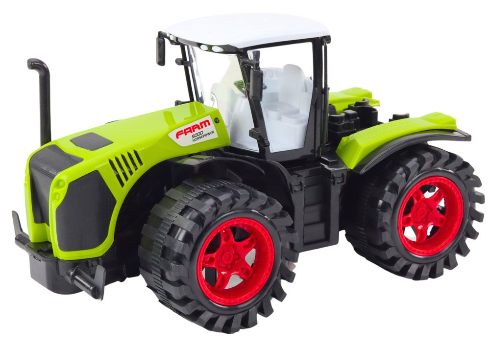 Leksakstraktor 37 cm med friktionsdrift, öppningsbar motorhuv, grön